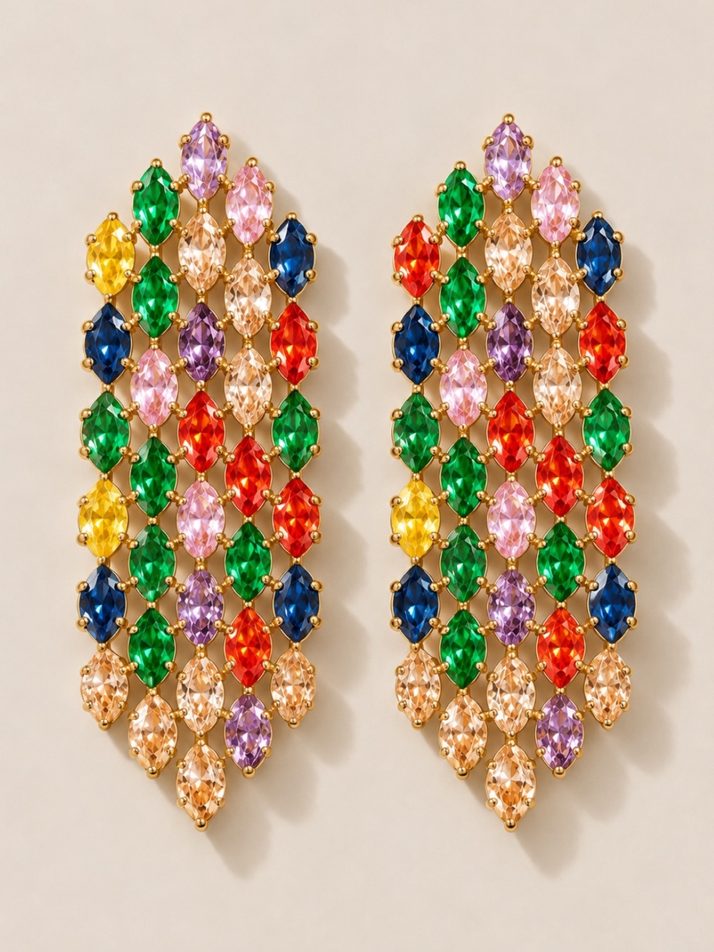New! Colorful Rainbow Mixed Rhinestone Tassel Fringe Statement Earrings NWOT